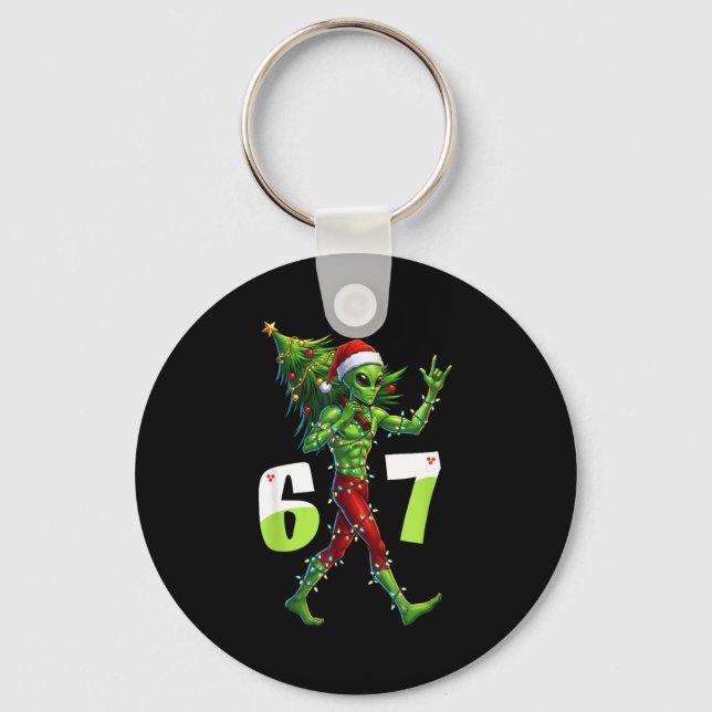 Rolig jul Alien Six Seven Meme 67 Tomtehatt  Nyckelring (Framsida)