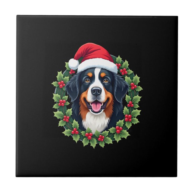 Rolig jul Bernese Mountain Dog linne Kakelplatta (Framsidan)