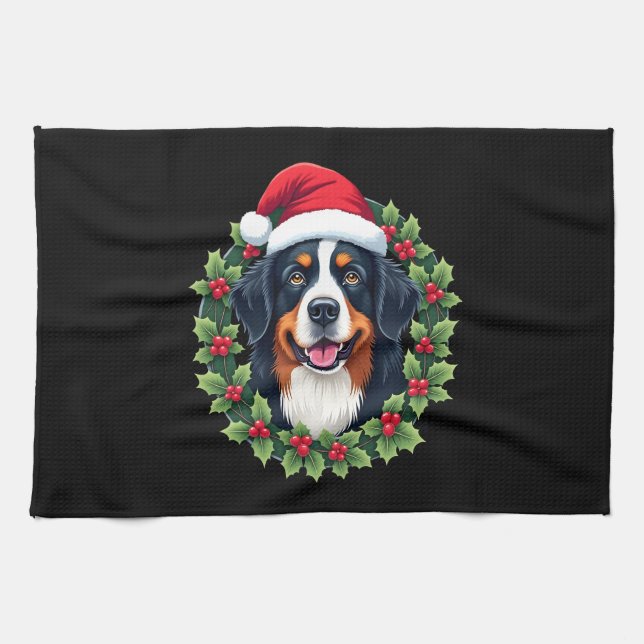 Rolig jul Bernese Mountain Dog linne Kökshandduk (Horisontell)