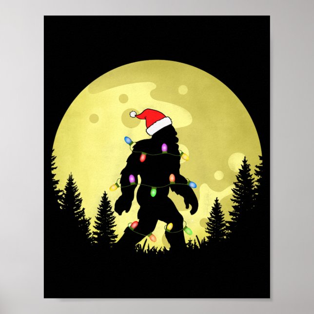 Rolig jul Bigfoot tomtehatt måne Sasquatch M Poster (Framsidan)