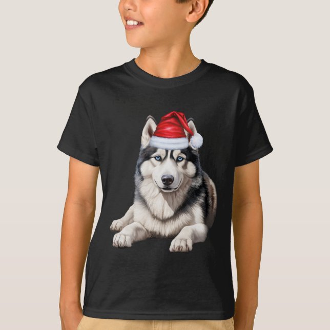 Rolig jul för barn som älskar sibirisk husky hund t shirt (Framsida)