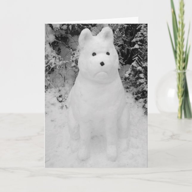 rolig jul för snögubbe för akita snöhund helgkort (Framsida)