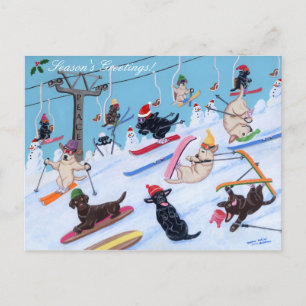 Rolig jul för vinter som skidar Labradors Helg Vykort