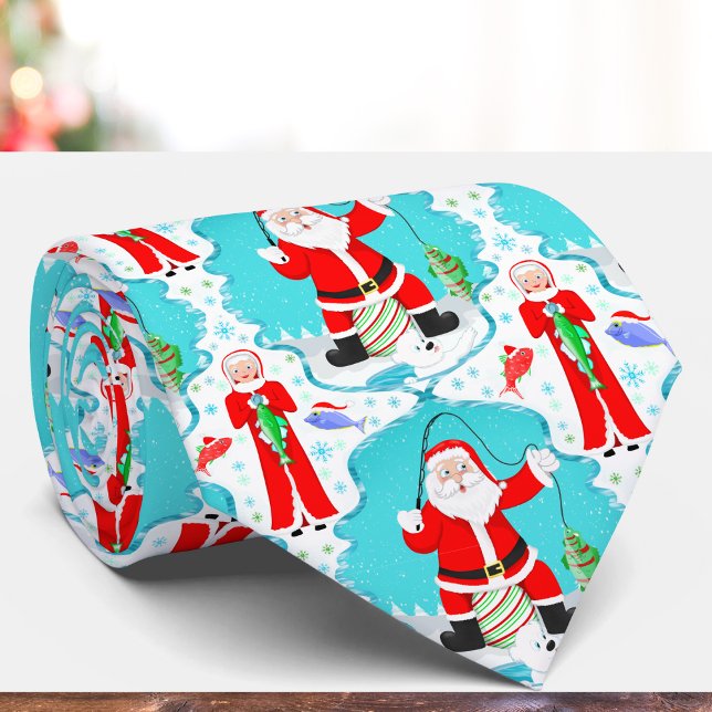 Rolig jul fru Claus slår tomten på fiske  Slips (Festive necktie: Reel in laughter with playful Christmas charm for men!)