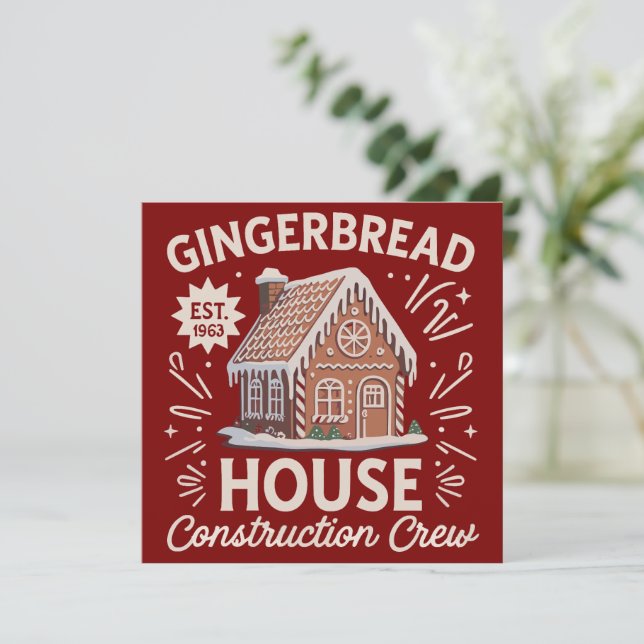 Rolig jul - Gingerbread Hus Konstruktion Besättnin Julkort (Stående Fram)