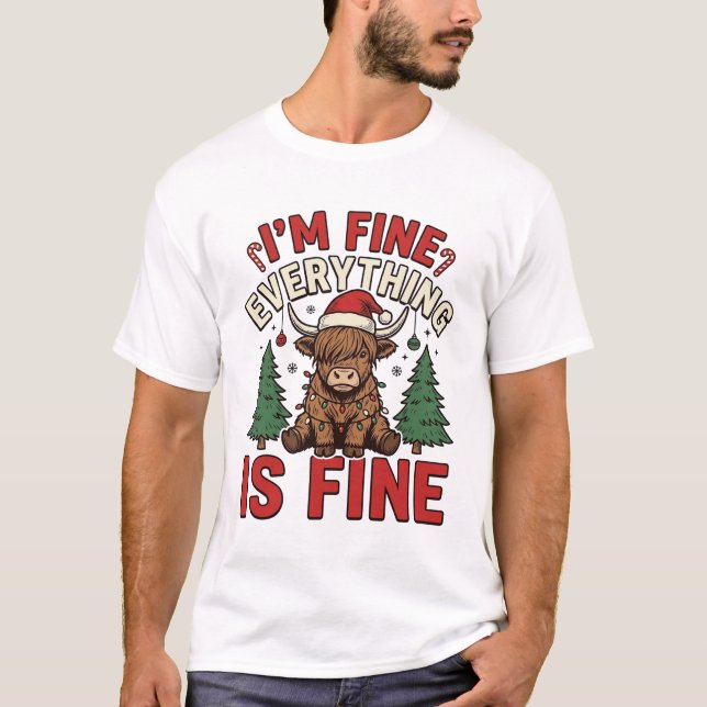 Rolig jul Highland ko Jag är bra Allting Jag T Shirt (Framsida)