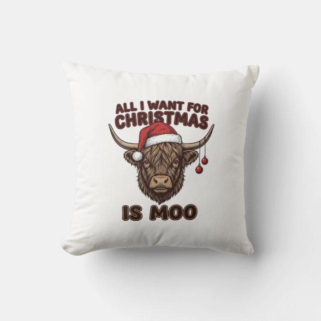 Rolig jul Highland Ko Moo T-Shirt Design_1 Kudde (Framsida)