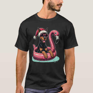 Rolig jul i juli dobermann hund jultomte flamingo t shirt