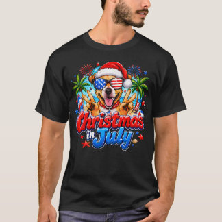 Rolig jul i juli hund patriotisk valp strand t shirt