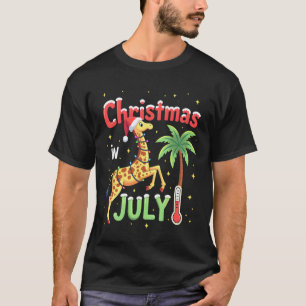 Rolig jul i juli-tröja Santa Giraffe Palm T Shirt