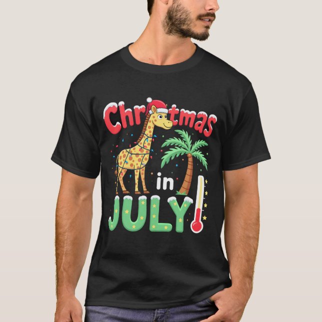 Rolig jul i juli-tröja Santa Giraffe Palm T Shirt (Framsida)