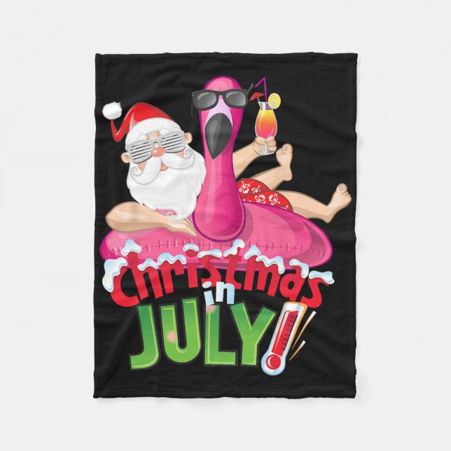 Rolig jul i juli-tröja sommarflamingo Float Fleecefilt (Framsidan)
