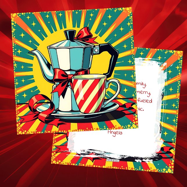 Rolig jul, kaffe och panik Pop Art Humoristisk Julkort (Skapare uppladdad)