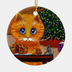 Rolig jul orange katt konst Creationarts Julgransprydnad Keramik