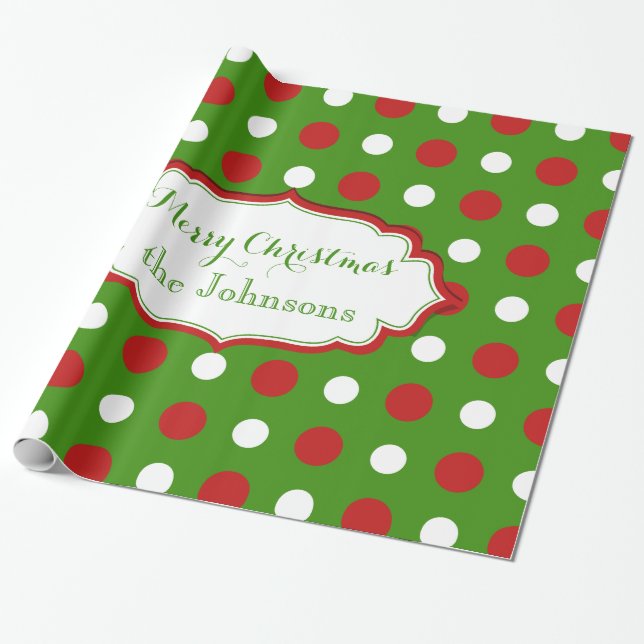Rolig jul Polkadots i rött och vit Presentpapper (Utrullad)