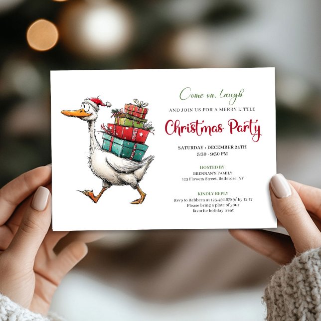 Rolig jul Rolig gås Rolig minimalistisk fest Inbjudningar (Christmas Silly Goose Funny Minimalist Party Invite)