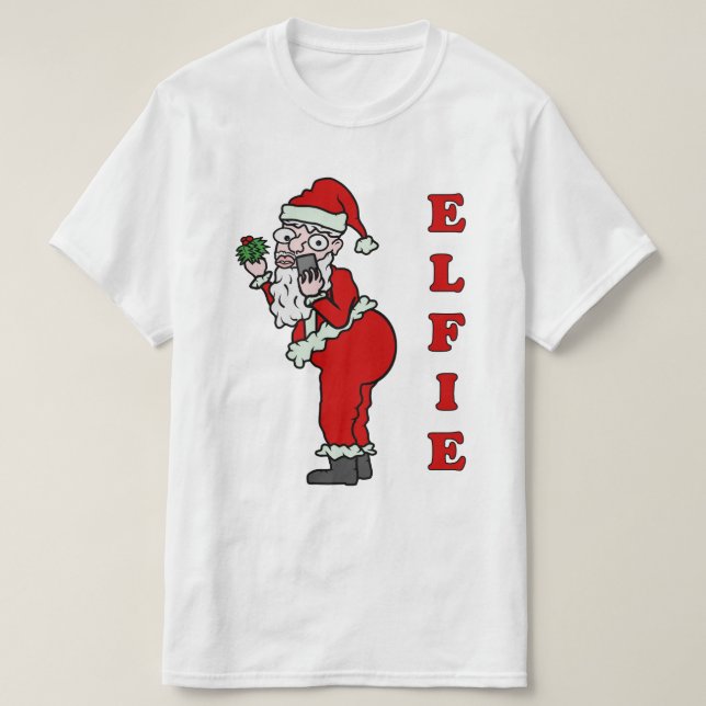 Rolig jul Santa Elfie Selfie T-shirt (Design framsida)