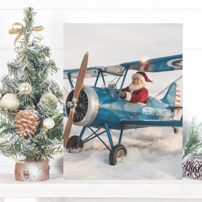 Rolig jul Santa flyger Flygplan Pilot Foto  Vykort (Skapare uppladdad)