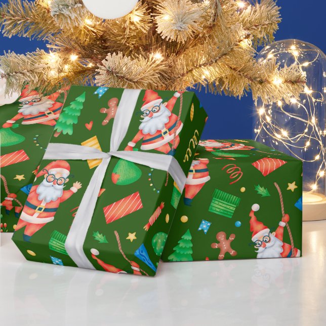 Rolig jul Santa med presenter Grön  Presentpapper (Helgdagar)