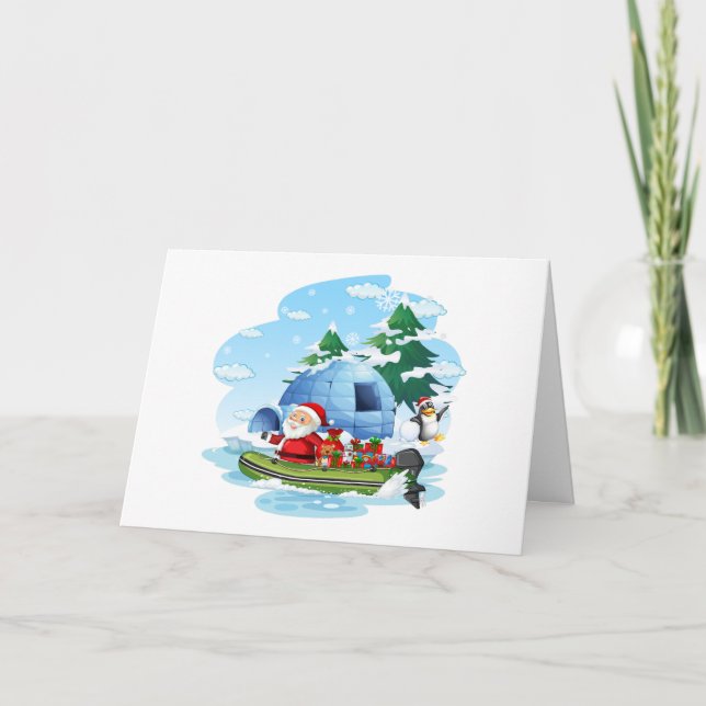 Rolig jul Santa med presenter i båten   Kort (Framsida)