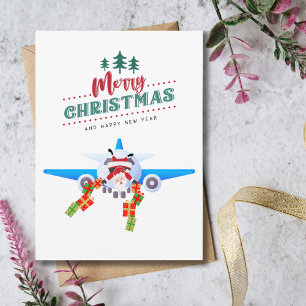 Rolig jul Santa på flygplan och foto  Kort