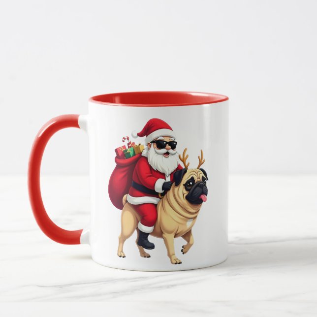 Rolig jul Santa Ridande Pug Mugg (Vänster)