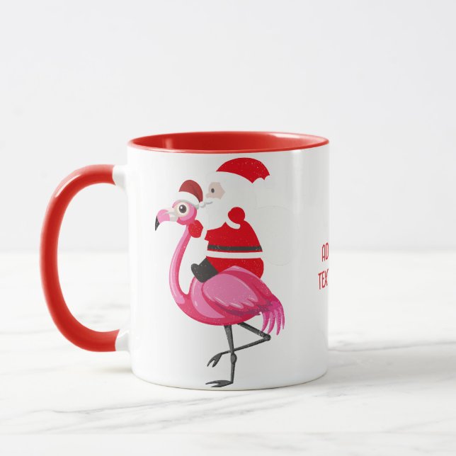 Rolig jul Santa, Santa Ridning Flamingo Röd Mugg (Vänster)