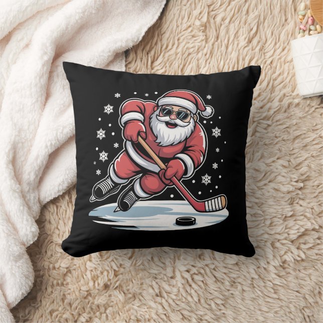 Rolig jul Santa spelar ishockey Xmas  Kudde (Filt)
