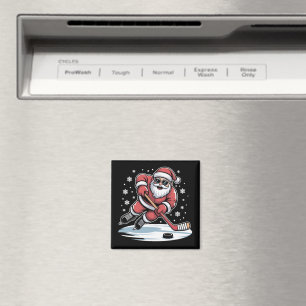 Rolig jul Santa spelar ishockey Xmas Magnet