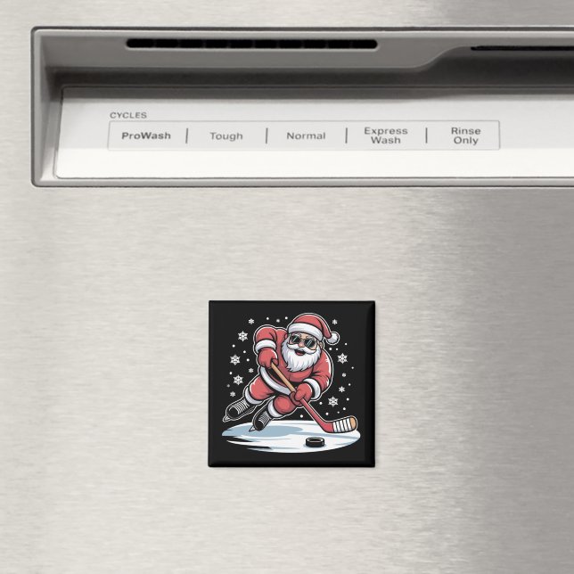Rolig jul Santa spelar ishockey Xmas Magnet (In Situ (Dishwasher))