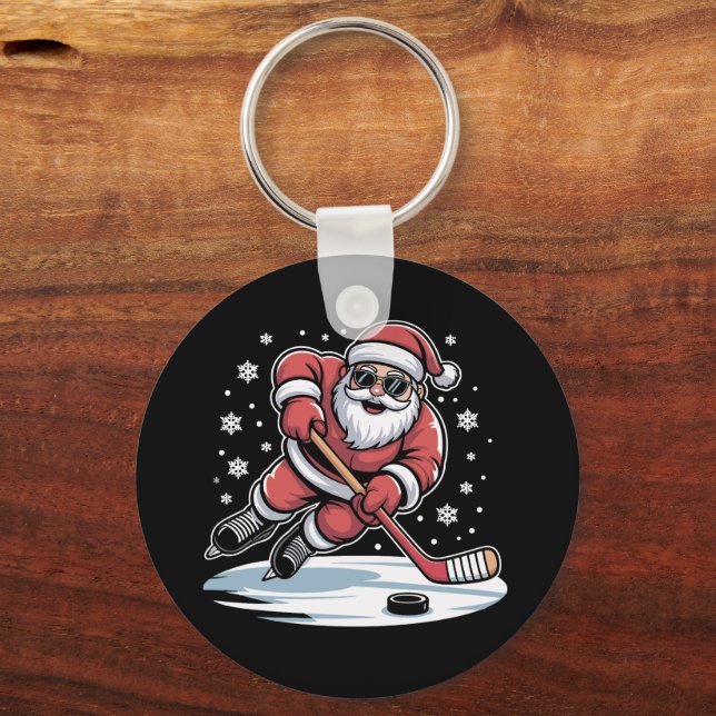 Rolig jul Santa spelar ishockey Xmas  Nyckelring (Framsida)