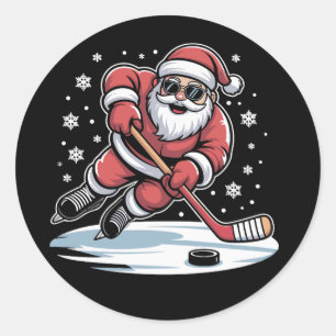 Rolig jul Santa spelar ishockey Xmas Runt Klistermärke