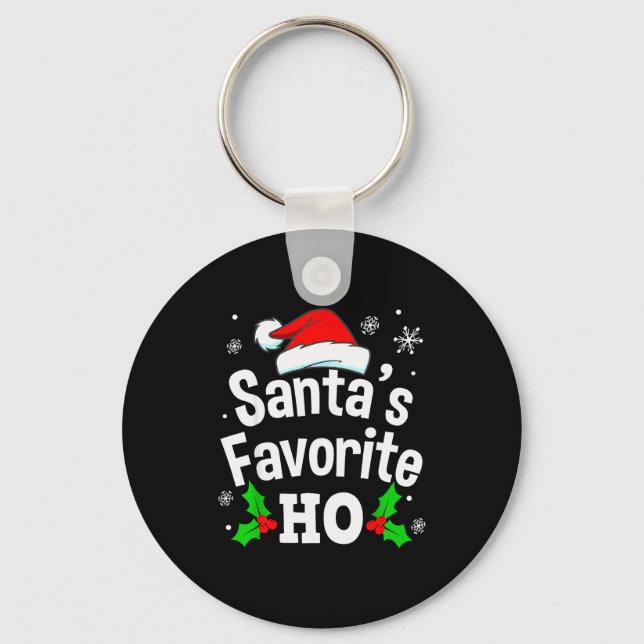 Rolig jul Santa's Favorit Ho Naughty Pyjamas Nyckelring (Framsida)