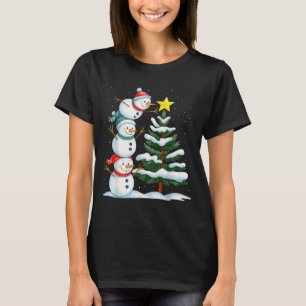 Rolig jul snömannen topp trädfirande familj t shirt