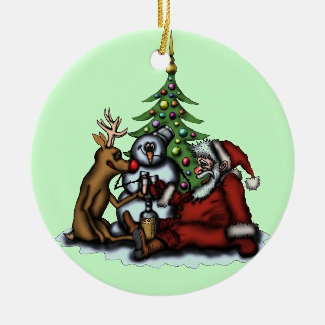 Rolig jul som dricker partyträdprydnaden julgransprydnad keramik (Framsidan)