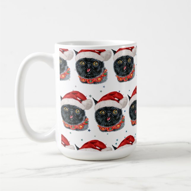 Rolig jul svart katt akvarell kaffemugg (Vänster)