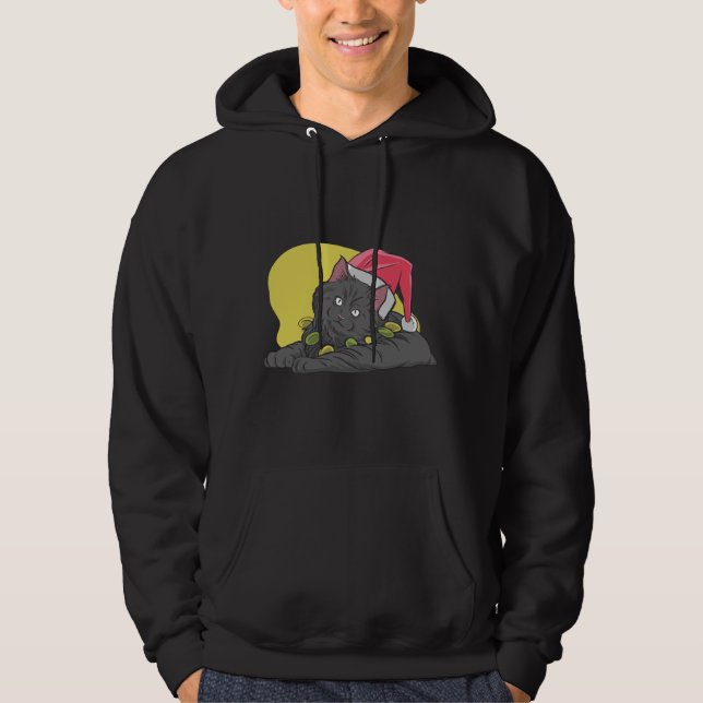 Rolig jul svart katt hoodie (Framsida)