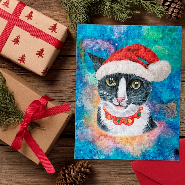 Rolig jul Svart och vit katt jul Pussel (Skapare uppladdad)