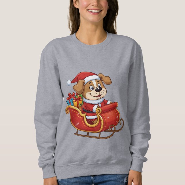 Rolig jul T-shirt för hundar | Söt tomte släde  (Framsida)