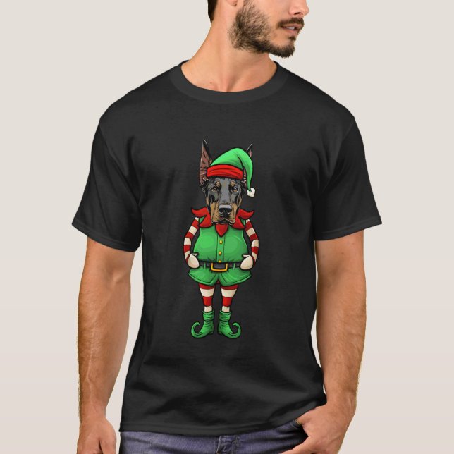 Rolig jul-tomte dobermannpinscher hund t shirt (Framsida)