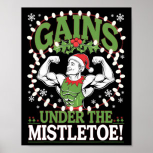 Rolig jul-tomte gym träning framsteg under misteln poster