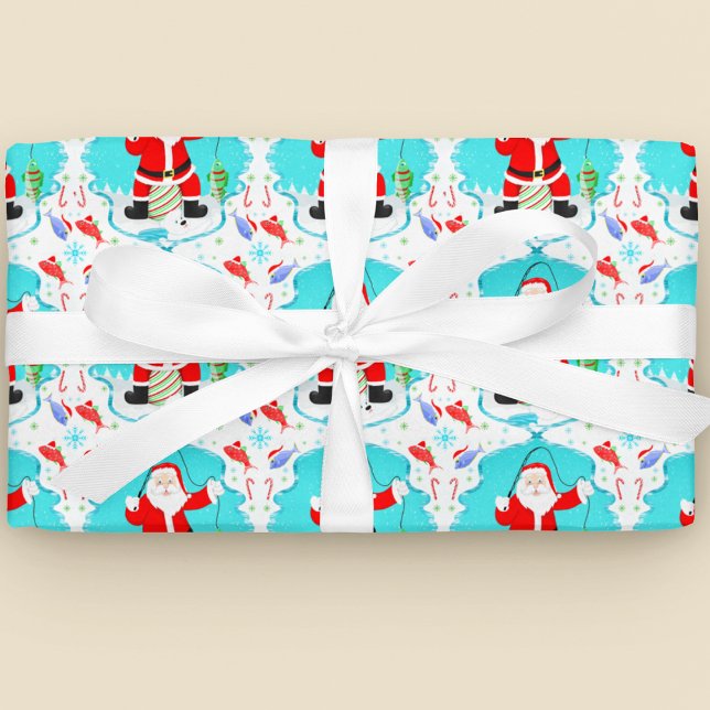 Rolig jul tomte isfiske med isbjörn mönster presentpapper (Skapare uppladdad)