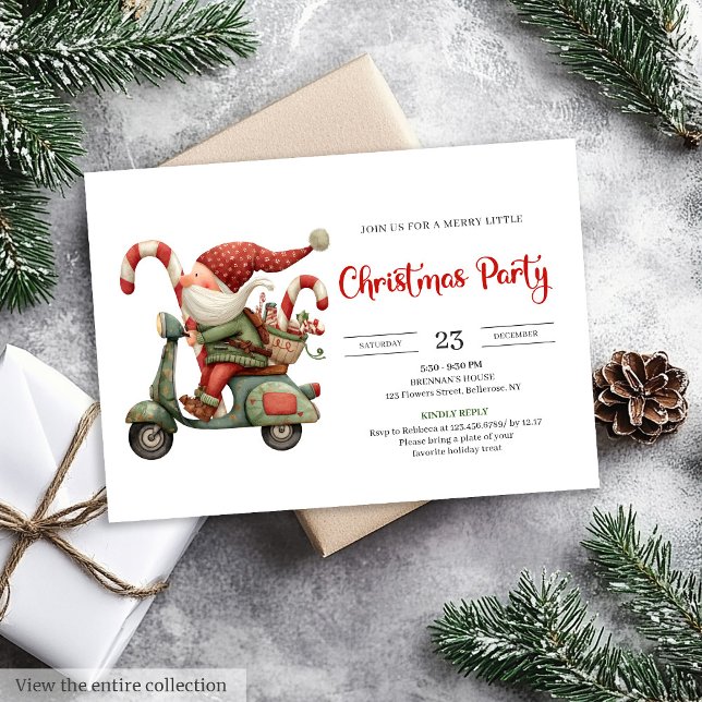 Rolig jul tomte klassisk röd grön digital festinla inbjudningar (Funny Santa Classic Red Green Digital Party Invitation

)