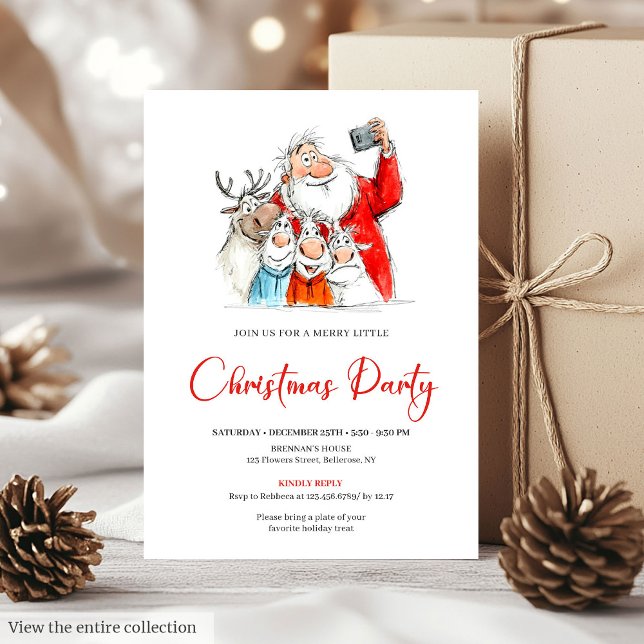 Rolig jul tomte Minimal julfest inbjudan (Funny Santa Claus Minimal Christmas Party Invite)