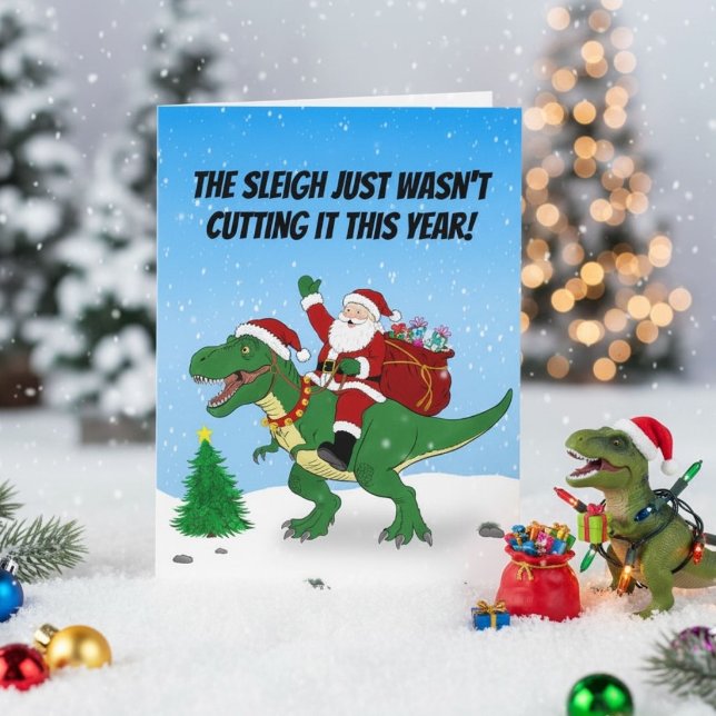 Rolig jul tomte ridning T-Rex jul Kort (Skapare uppladdad)