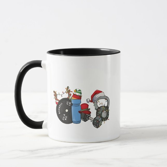 Rolig jul tomte tyngdlyftning hantlar gym jul mugg (Vänster)