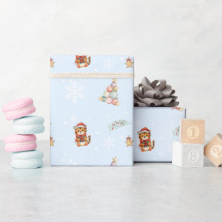 Rolig jul Vattenfärg tiger vild xmas Fest Barn Presentpapper