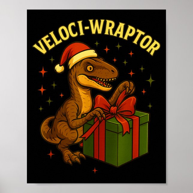 Rolig jul-velociraptor-pun Veloci-wraptor Poster (Framsidan)