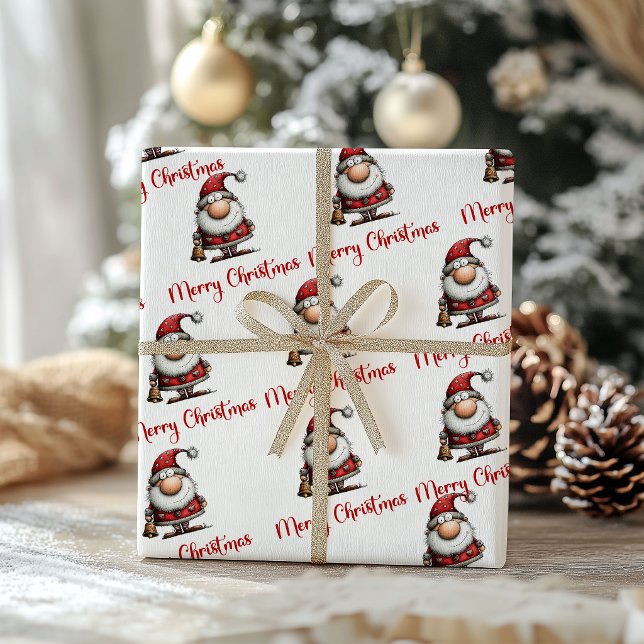 Rolig jul Whimsical Tomte Vattenfärgspapper  Presentpapper (Funny Christmas Whimsical Santa Watercolor Wrap Art!!)