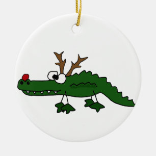 Rolig julalligator som ren julgransprydnad keramik